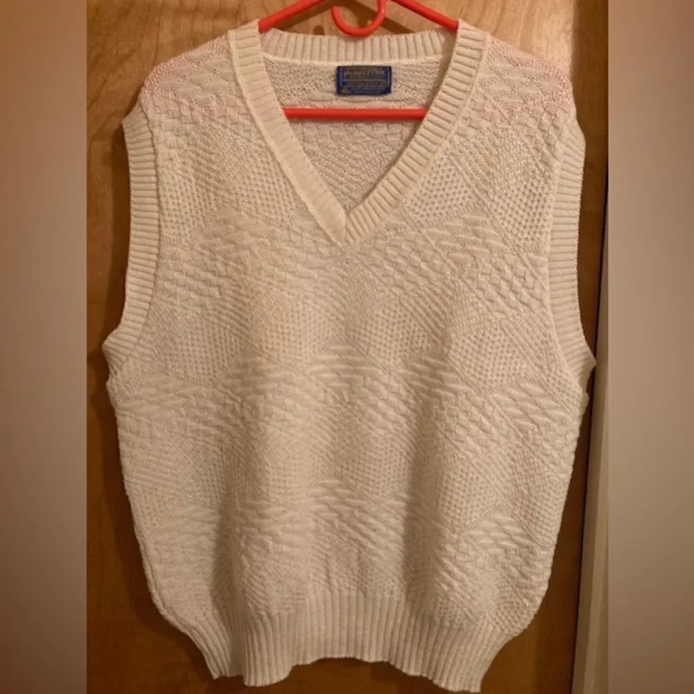 Vintage Pendleton 100% Virgin Wool Vest Men's XL Pullover V Neck Retro Cream
